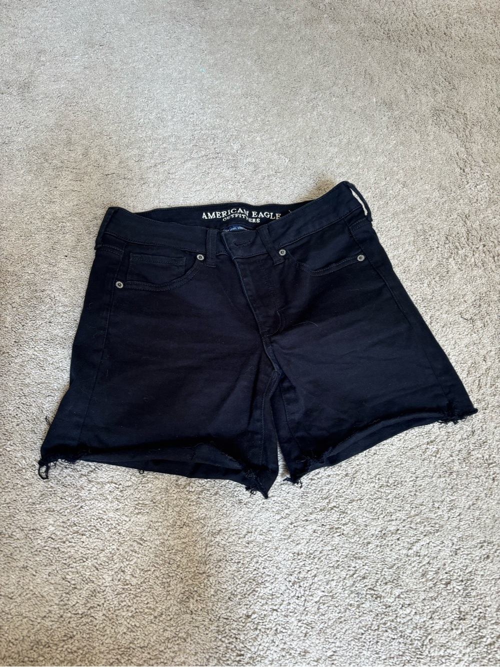 American Eagle Outfitters Black Denim Frayed Hem Shorts